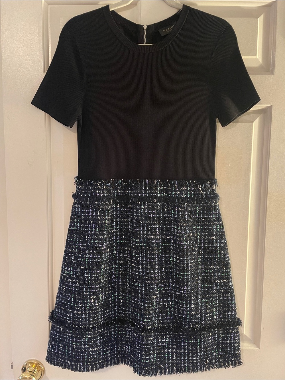 Ted Baker Knit Top with Navy Tweed Dress